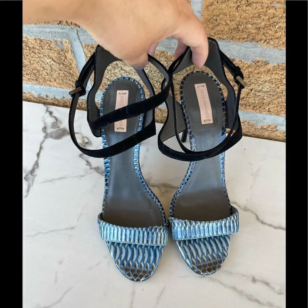Reed Krakoff Snake and Suede Harness Sandal 391/2